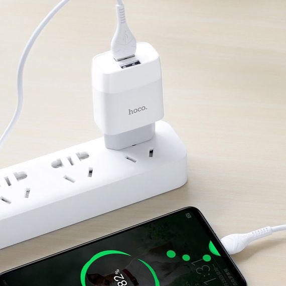 СЗУ Hoco C73A Glorious 2.4A (2USB-A) + кабель USB to Type-C Белый | Зображення 6