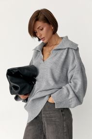 В'заний светр-поло вільного крою - сірий цвет, ONE SIZE (є розміри)