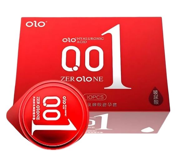 Ультратонкі текстуровані презервативи з гіалуроновою кислотою та зігрівальним ефектом OLO - ZERO ONE RED, 10 шт sexstyle