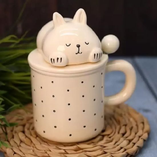 Кружка керамічна з кришкою та ложкою Bunny 400 мл | Зображення 1