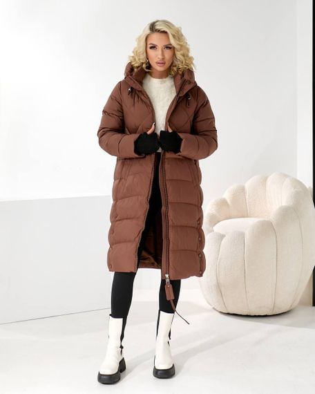 Коричневе зимове пальто колір шоколад преміум якості