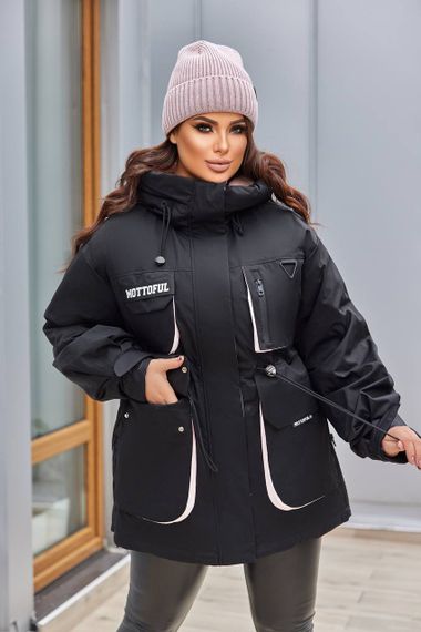 Жіноча тепла куртка з капюшоном колір чорний р.XXL 448352 | Зображення 1