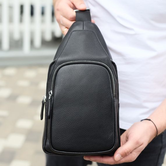 Чоловіча сумка-слінг із натуральної шкіри, сумка через плече чорна, чоловіча сумка слінг Tiding Bag 34091