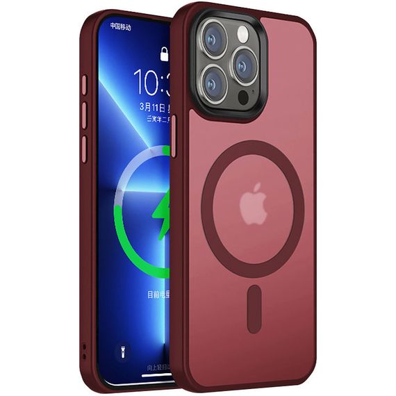TPU+PC чохол Metal Buttons with MagSafe Colorful для Apple iPhone 15 Pro Max (6.7") Бордовий / Wine Red