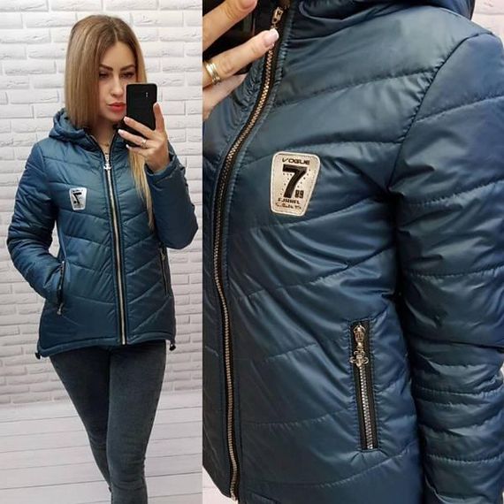 Жіноча демісезонна куртка з емблемою, арт.210/7, аква