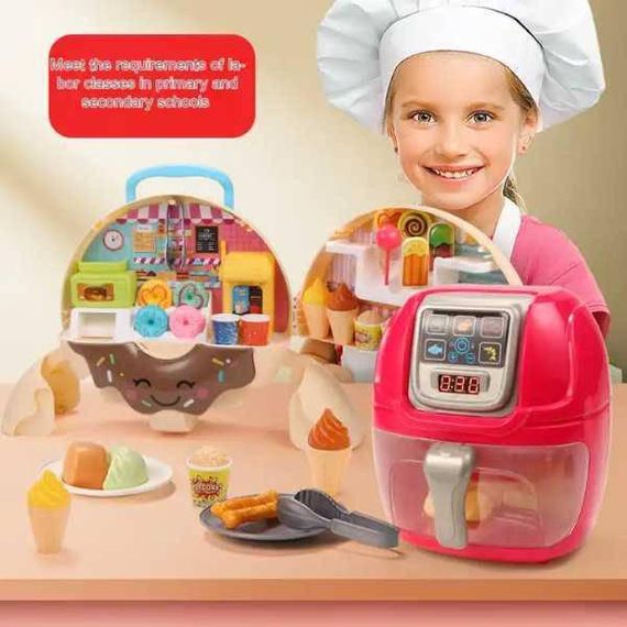 Іграшка Повітряна Фритюрниця 6 муляжів їжі Air Fryer Рожевий