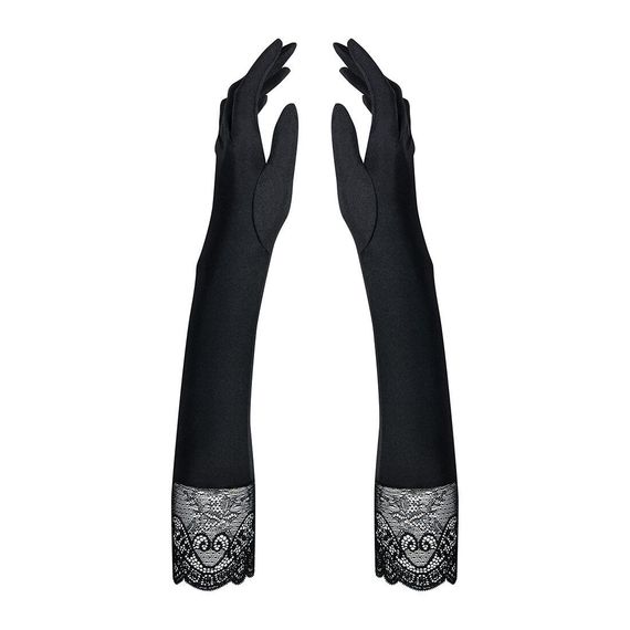 Высокие перчатки с камнями и кружевом Obsessive Miamor gloves, black Sex Aura | Зображення 1