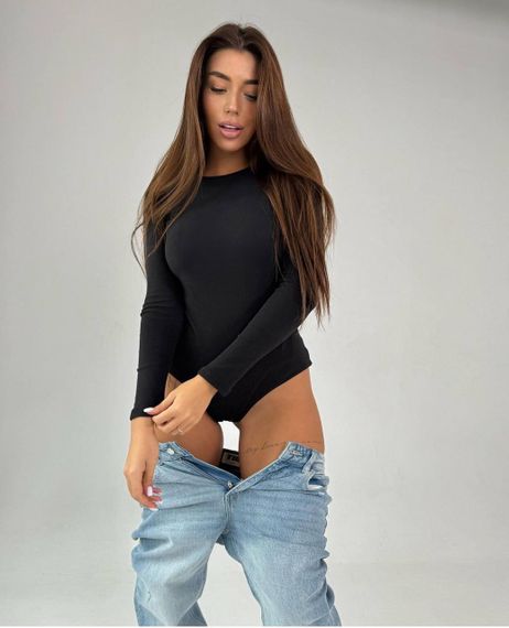 Женское однотонное боди с длинными рукавами JM0164 размер 46/48 цвет черный