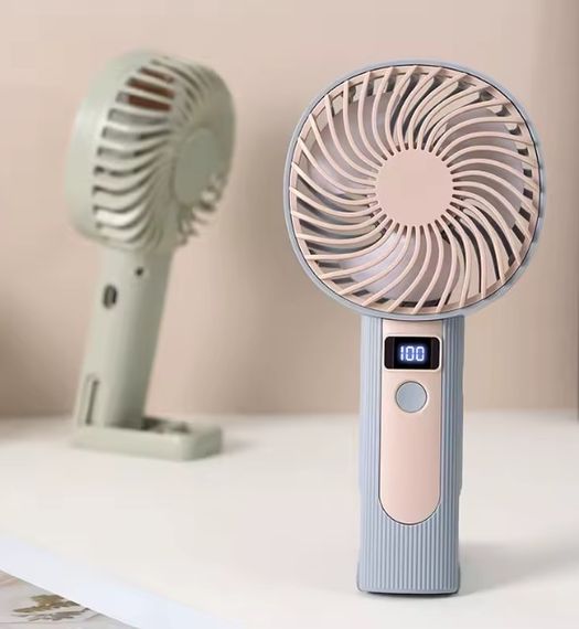 Портативный ручной вентилятор Handheld Fan FY083 пластиковый с подставкой и крючком LED дисплей 120 скоростей 1 Вт Голубой | Зображення 2