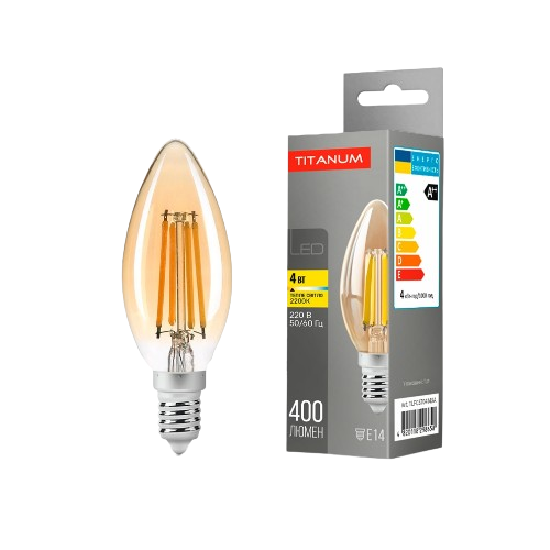 Лампа C37 4W E14 2200К 220V Filament A LED Titanum | Зображення 2