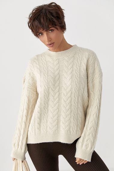 Вовняний джемпер вільного крою - молочний цвет, ONE SIZE (є розміри) | Зображення 4