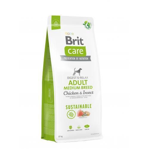 Сухой корм Brit Care Dog Sustainable Adult Medium Breed для собак средних пород, с курицей и насекомыми, 12 кг