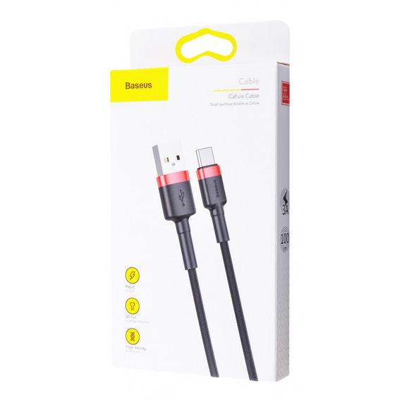 Дата кабель Baseus Cafule Type-C Cable 3A (1m) (CATKLF-B) Красный / Черный | Зображення 3