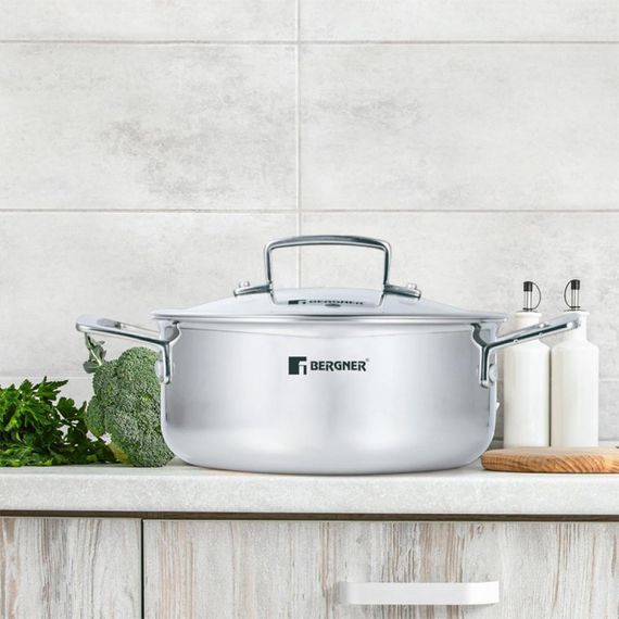 Кастрюля с крышкой Bergner Steelblue BG-33222-BL 24 см серебристая | Зображення 3
