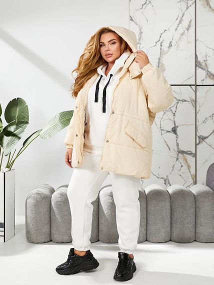 Женская теплая зимняя куртка на кулиске с капюшоном NB24035 цвет бежевый, размер 46/48 | Зображення 4