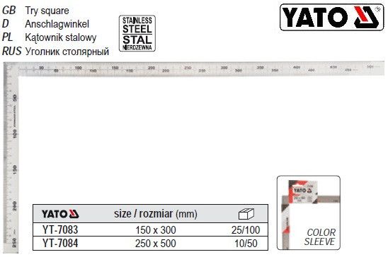Угольник кутник 90° YATO Польша алюміній 250х500 мм YT-7084