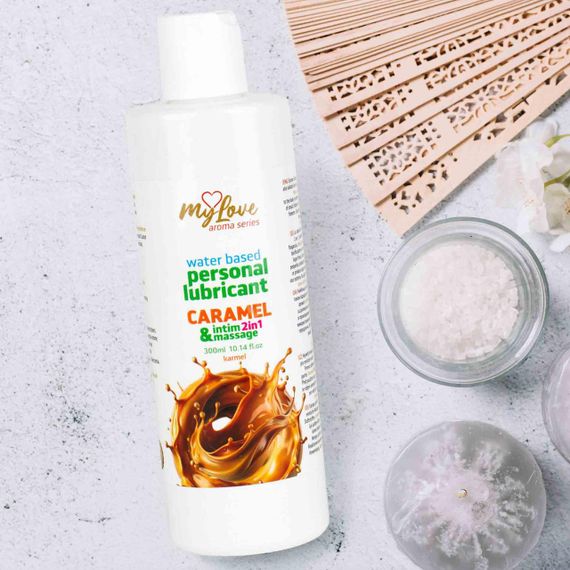 Водний лубрикант 2в1 для інтимної близькості та масажу MyLove Aroma Series Caramel (Карамель), 300 м Sex Aura | Зображення 4