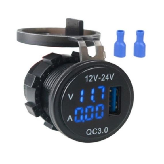 Автомобильная врезная быстрая USB зарядка с Вольт-Амперметром, 3.5 А QC3.0, 12- 24 В (DS2013-P11) | Зображення 1