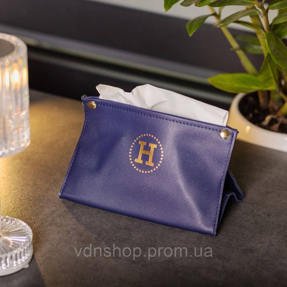 Серветниця з еко шкіри 20×7.5×11.5 см для серветок на кнопках Синій HP-3-213BL | Зображення 5