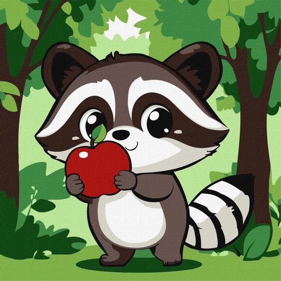 Картина по номерам "Милый енот с яблочком" ©art_selena_ua KHO6719, 30х30 см