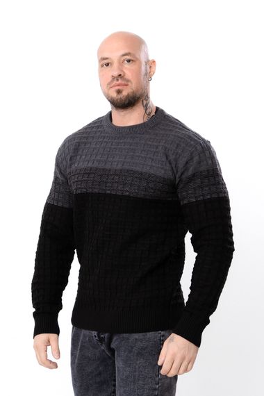 Утеплений чоловічий джемпер (плюс сайз) у смужку приталений Носи своє 5XL Антрацит (p-18077-213490) | Зображення 2
