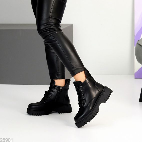 Чорні зимові черевики натуральна шкіра сучасний дизайн | Зображення 3