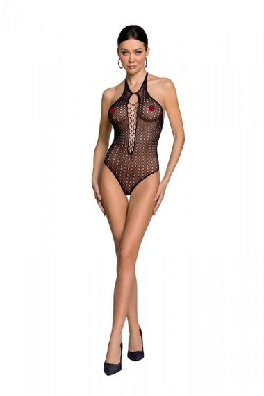 Бодістокінг з декольте Passion BS088 black, імітація корсетної шнурівки Sex Aura