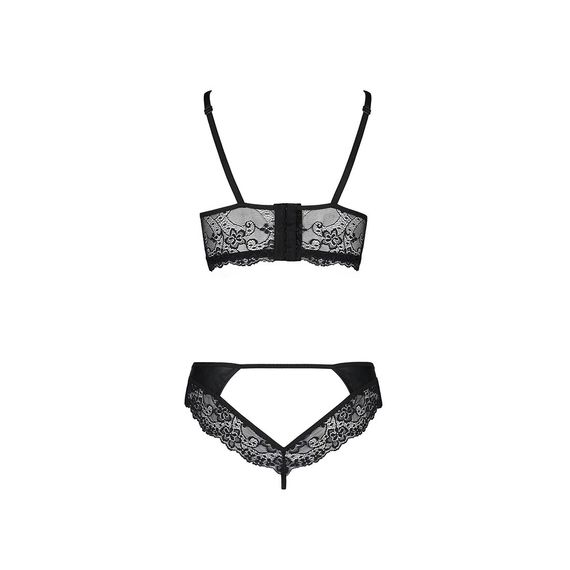 Комплект з еко-шкіри та мережива Passion LOONA SET L/XL, black, бра і трусики | Зображення 5