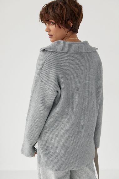 В'язаний светр із високою горловиною на блискавці - сірий цвет, ONE SIZE (є розміри) | Зображення 1