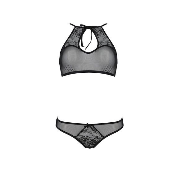Комплект: бра, трусики з ажурним декором та відкритим кроком Passion URSULA SET L/XL, black | Зображення 2