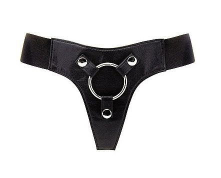 Трусики для страпона REALROCK Elastic Harness з кільцем, шкіряні, чорні, One Size (S-XL) Sex Aura