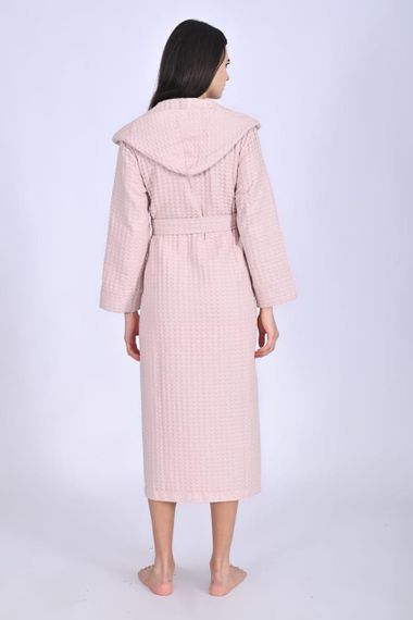 Женский вафельный халат Nusa 4160 c капюшоном, пудровый S | Зображення 6