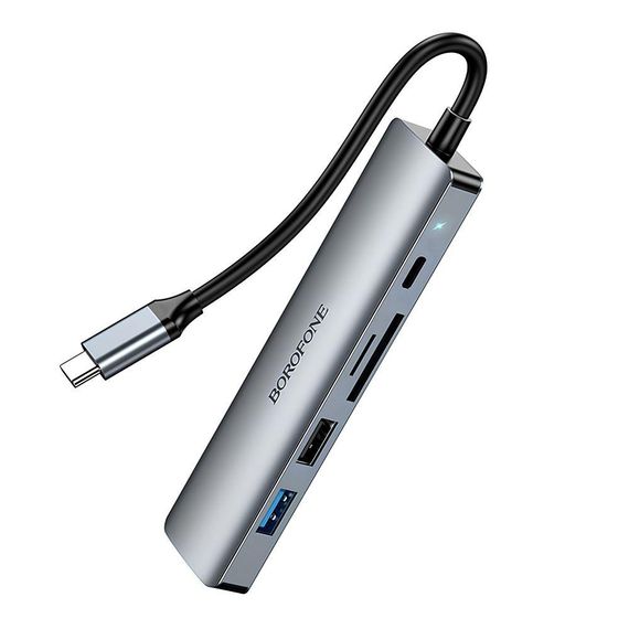 Хаб USB Borofone DH15 6-в-1 Type-C to HDMI+PD+USB3.0+USB2.0+SD+TF(L=0.15M) Колір Сiрий | Зображення 4