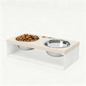 Миски на подставке из цельного металлического листа для собак и котов Hollky SteelWood S (2 × 0,45 л) SWS-36188-WHWH