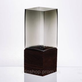 Скляна декоративна ваза квадратна, стильна ваза скло з деревом для квітів прозора HP-32-8