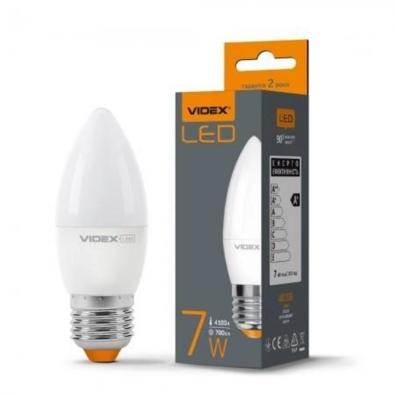 Лампа LED C37e 7W E27 4100 К 220 Videx