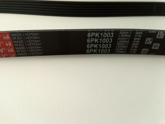 Ремінь генератора струмковий ВАЗ 1118 (з ГУР + кондиціонер), GATES (6PK1003) (1118-1041020) | Зображення 1