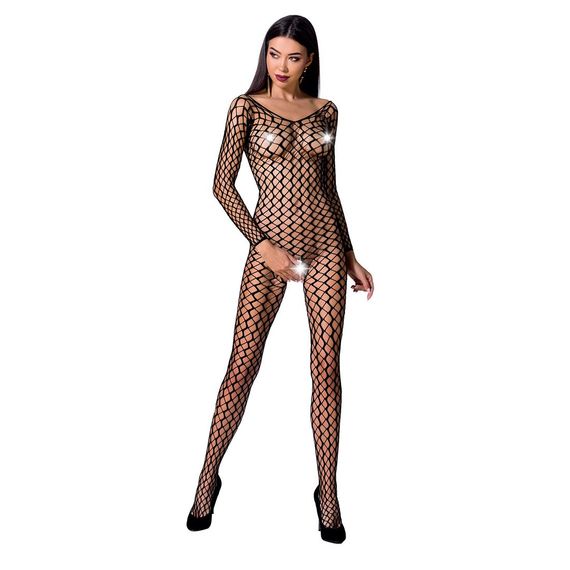 Бодістокінг Passion BS068 black, комбінезон, велика сітка, довгий рукав | Зображення 2