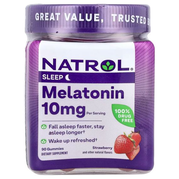 Мелатонин, Melatonin Gummies, Natrol, вкус клубника, 10 мг, 90 жевательных конфет (5 мг в каждой жевательной конфете)
