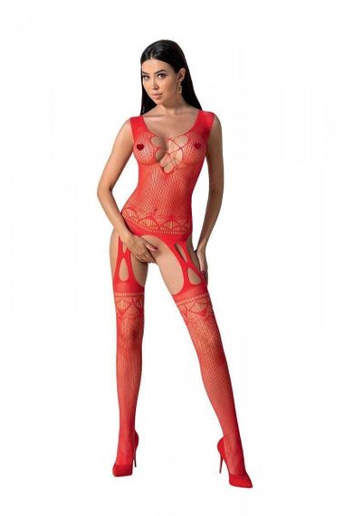 Бодістокінг з плетінням на грудях Passion BS099 One Size, red, відкритий доступ, імітація підв’язок Sex Aura
