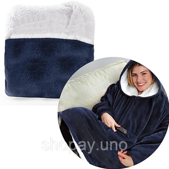 Двостороння толстовка-плед Huggle Hoodie Blanket з капюшоном ∙ Синя | Зображення 2