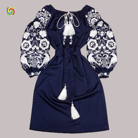 Платье Украинская вышиванка  31569 цвет тёмно-синий размер L/XL