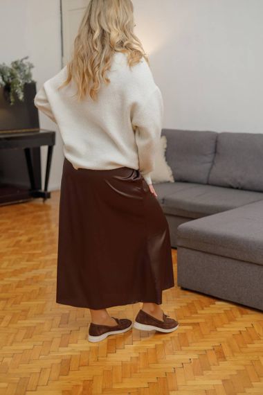 Женская шелковая юбка миди больших размеров BR250 цвет коричневый, размер 48/50 | Зображення 2