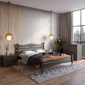 Двоспальне дерев&#039;яне ліжко Mebigrand Даллас Графітовий (RAL9011) 140х190 см (MBG-5904)