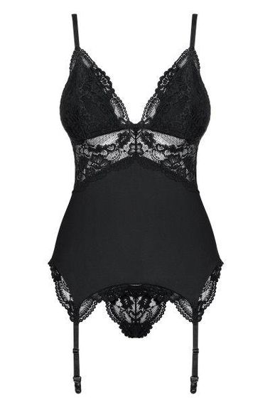 Корсет Obsessive 810-COR-1 з мереживом та пажами для панчох, чорний, S/M sexstyle | Зображення 3