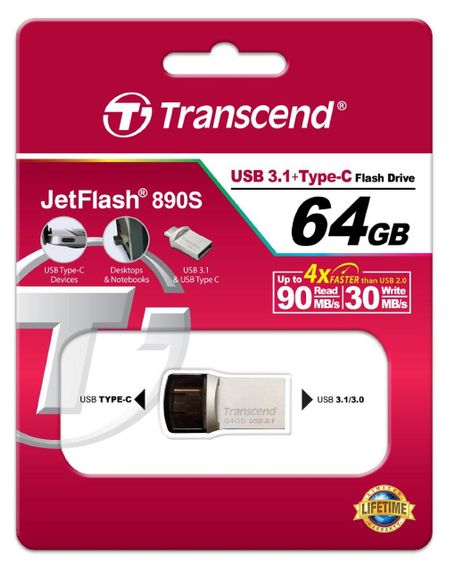 Накопитель Transcend 64GB USB 3.1+Type-C 890 R90/W30MB/s (TS64GJF890S) | Зображення 2
