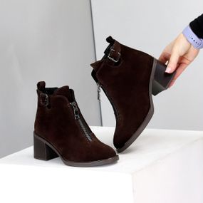 Стильні замшеві ботильйони блискавка спереду колір Шоколад 37