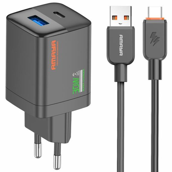 МЗП Amaya E81S PD30W+QC3.0 (1USB-A/1C) + кабель USB to Type-C Black