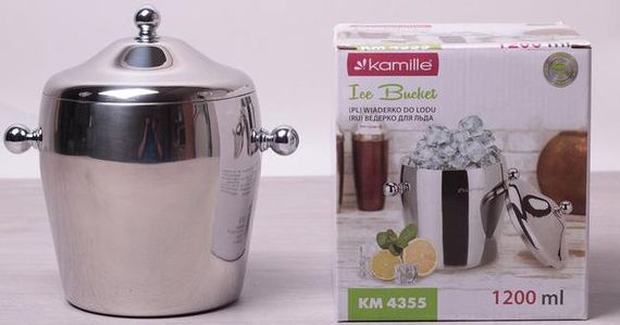 Відро для льоду Kamille 1200мл з нержавіючої сталі з подвійними стінками і кришкою | Зображення 3