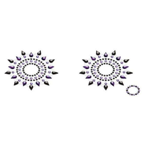 Пестіс з кристалів Petits Joujoux Gloria set of 2 - Black/Purple, прикраса на груди Sex Aura